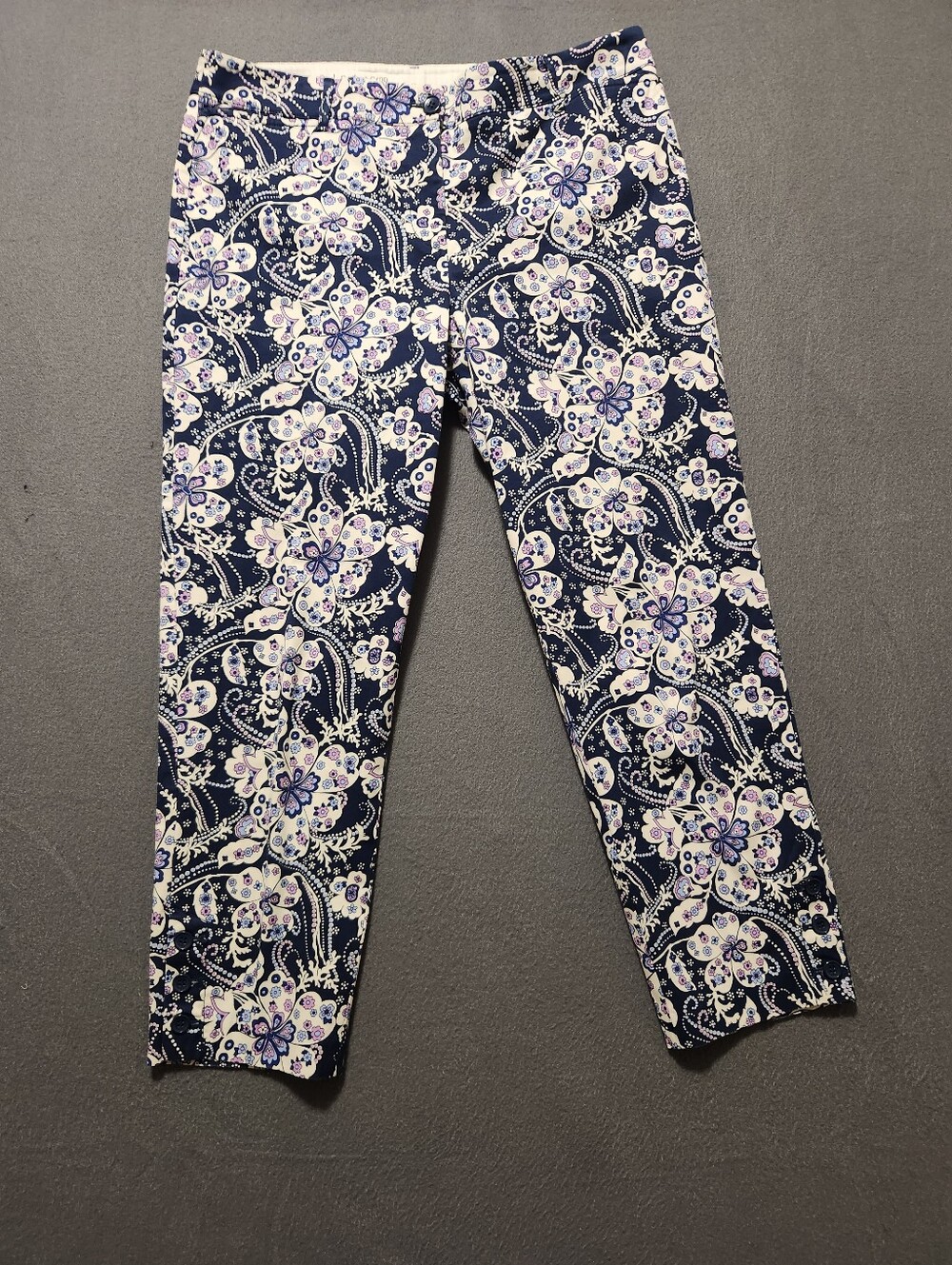 Talbots Pants Women Size 8 Multicolor Perfect Crop Floral Button Accents Stretch